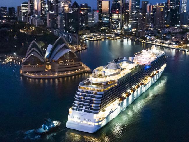 SYDNEY, AUSTRALIA - OCTOBER 23: The Royal Princess cruise ship arrives into Sydney Harbour and past the Sydney Opera House and Harbour Bridge on October 23, 2023 in Sydney, Australia. Measuring 330 metres in length, and 19 decks high, the stunning 3560-guest ship is set to become a regular sight in New Zealand ports over the next six months, as she offers three round trip cruises from Auckland as well as a series of trans-Tasman cruises from Sydney. One of Princess CruisesÃ¢â¬â¢ largest and most popular ships, the 142,229-tonne Royal Princess has a strong regal connection. The ship was christened by HRH, Catherine, Princess of Wales, in the United Kingdom in 2013, while the late Princess Diana - CatherineÃ¢â¬â¢s mother-in-law - christened Princess CruisesÃ¢â¬â¢ original Royal Princess in 1984. (Photo by James D. Morgan/Getty Images for Princess Cruises)