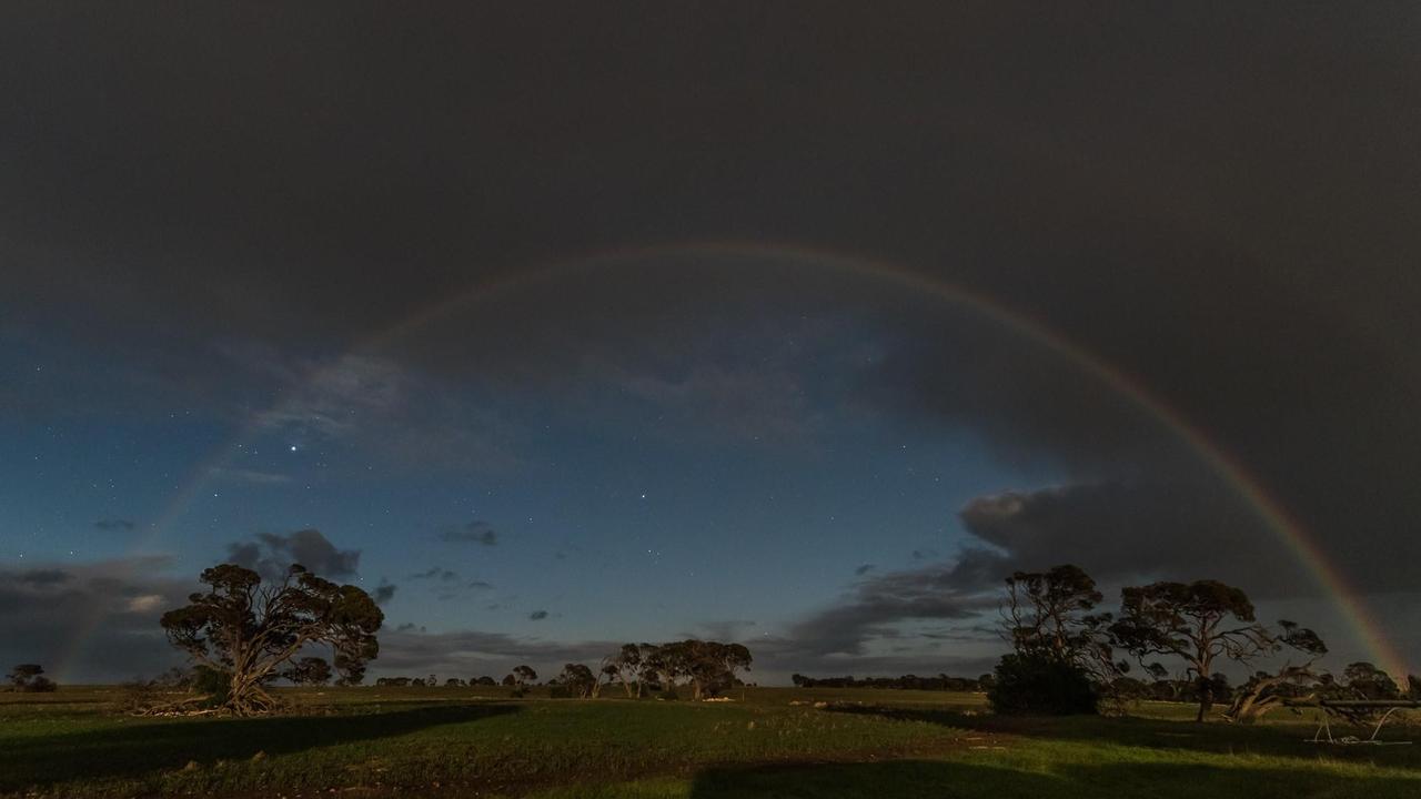 A moonbow in Yorketown, South Australia, taken by Sue Hancock on June 18 and posted by the Bureau of Meteorology on its Facebook page. Picture: @sue_hancock_photograph/Instagram