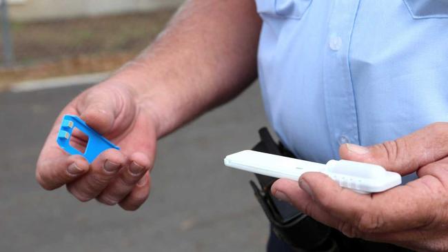 DRUG DETECTOR: Drivers lick the pads on the blue section in a road-side test for cannabis and methamphetamine in the saliva.