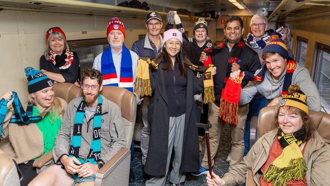 The Overland Gather Round branded train departs for Adelaide from the Southern Cross Station on Monday. Picture: Getty Images