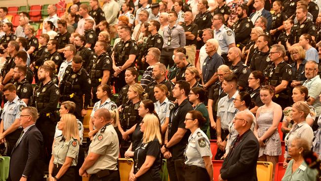 Police memorial serive fro Constable Rachel McCrow and Constable Matthew Arnold at the Townsville Stadium. Picture: Evan Morgan