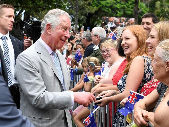 Prince Charles is greeted by public during a visit to Brisbane. Picture: Dan Peled/AAP