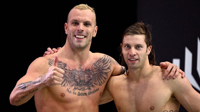 Kyle Chalmers won’t swim the 100m butterfly with Matt Temple at the world champs. (Photo by William WEST / AFP)