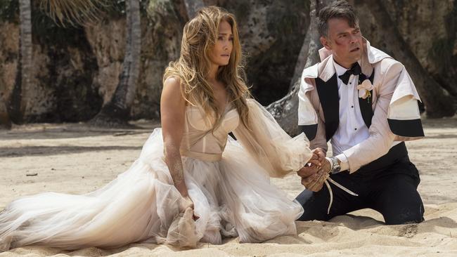 Jennifer Lopez as Darcy Rivera and Josh Duhamel as Tom Fowler in Shotgun Wedding. Photo Credit: Ana Carballosa