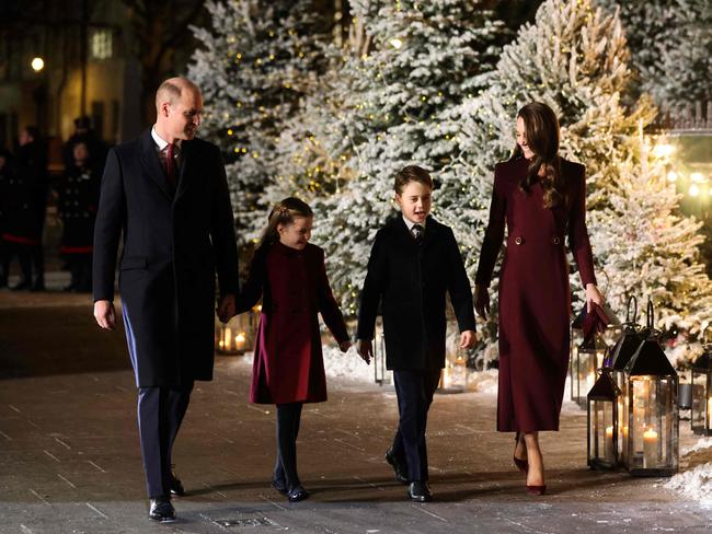 Prince William, Catherine, the Princess of Wales, Princess Charlotte and Prince George at the event. Picture: AFP