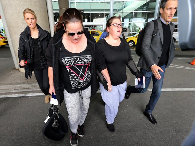 Cassandra Sainsbury's mother Lisa Evans and sister Khala Sainsbury arrive at El Dorado International Airport. Picture: Nathan Edwards