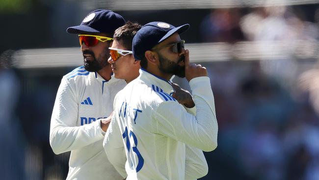 ADVirat Kohli of India gestures to the crowd after teammate Yashasvi Jaiswal catches out Marnus Labuschagne of Australia during day two of the Men's Test Match series between Australia and India at Adelaide Oval. Picture: Getty Images