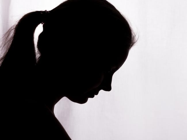 Silhouette of a young woman with problems - horizontal, isolated