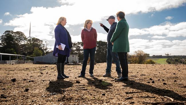Victorian Premier Jacinta Allan meeting with VFF livestock group president Scott Young at his Ballan property on Friday