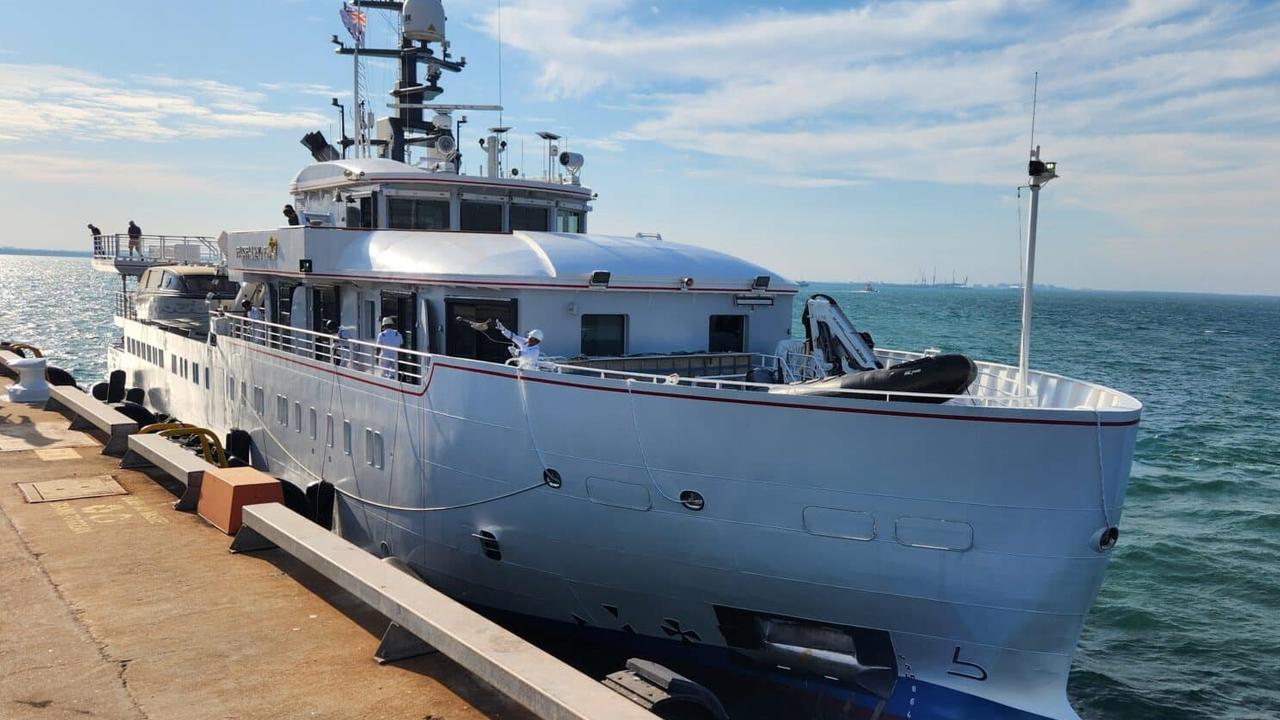 The Paspaley Pearl. The Paspaley families new expedition cruise ship tied up at Fort Hill Wharf