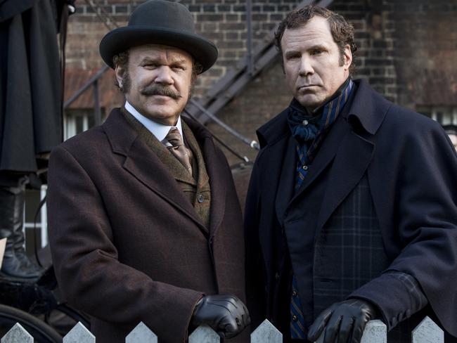 Sherlock Holmes (Will Ferrell) and Watson (John C. Reilly) in Columbia Pictures' <span id="U71756227276M9B" style="font-weight:normal;font-style:italic;">Holmes and Watson</span>