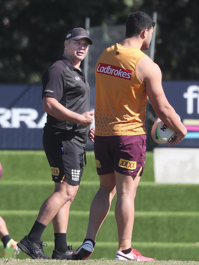 Anthony Seibold and Fifita at Red Hill in 2020. Picture: Annette Dew