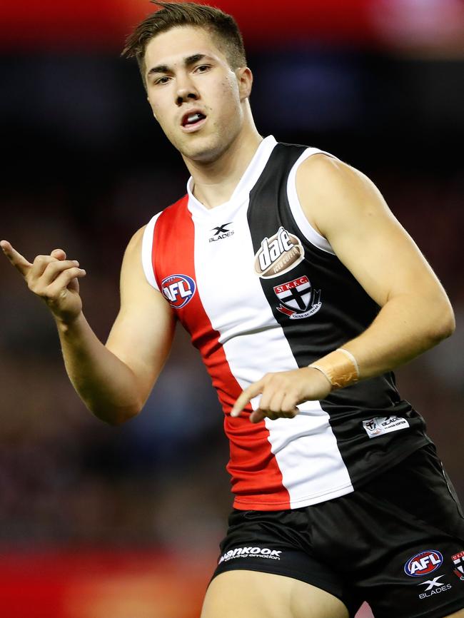 Jade Gresham celebrates a goal against Brisbane.