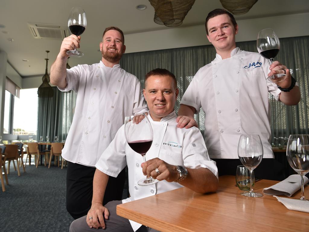 Bridgewater co-owner Ty Samuel with Bridgewater and Jam Corner owner Matt Merrin and Jam Corner head chef Mitchell White. Picture: Evan Morgan