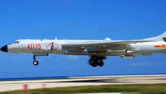 A Chinese H-6K bomber conducting 'touch-and-go' landing operations at Woody Island. Picture: People's Daily