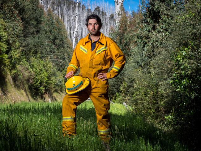 Kellan Fiske is part of a new generation of firefighters ready to protect Victoria’s bush communities. Picture: Jake Nowakowski