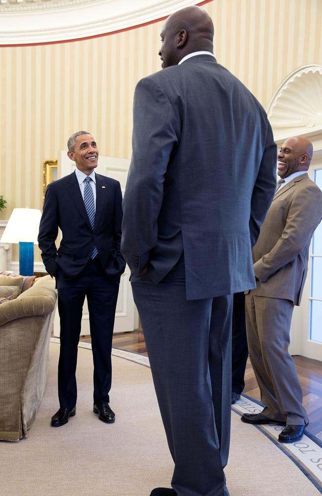 “It’s definitely true that former NBA player Shaquille O’Neal is a big guy. But I’ll admit that I used a wide angle lens and this angle to accentuate his size when he stopped by the Oval Office for a quick visit,” said White House photographer Pete Souza. Picture: Official White House Photo by Pete Souza