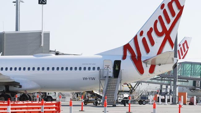 A Virgin Australia plane at the International Terminal of Brisbane Airport. Picture: AAP Image/Claudia Baxter.