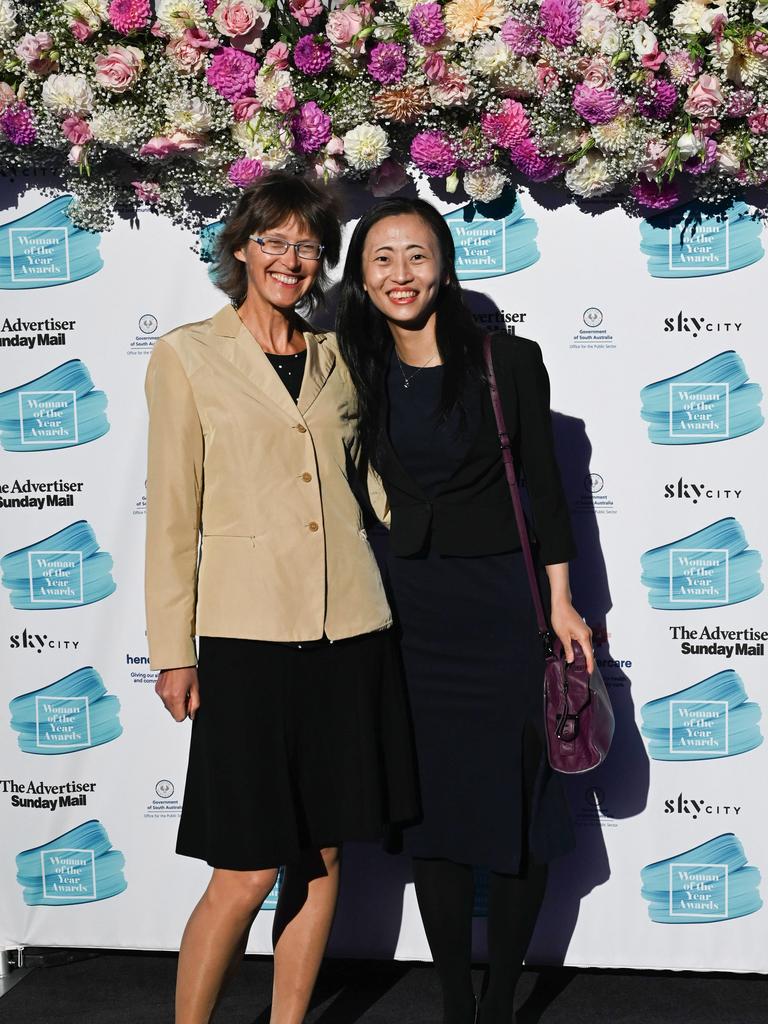 Heike Ebendorff-Heidepriem and Jiawen Li at The Advertiser Sunday Mail, SkyCity 2023 Woman of the Year Awards. Picture: Naomi Jellicoe