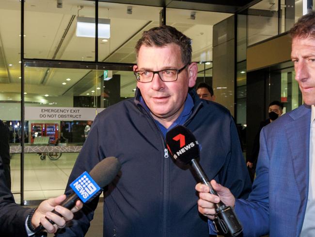 Premier Daniel Andrews declined to speak about the trip when arriving at Melbourne Airport. Picture: David Geraghty