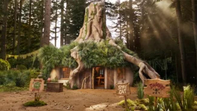 The exterior and interior are faithful to Shrek's swamp home. Photo: AirBNB