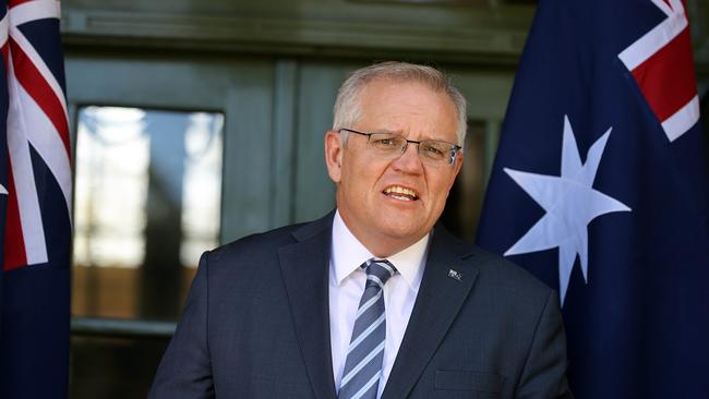 Prime Minister Scott Morrison speaks from the Lodge in Canberra today. Picture: Gary Ramage / NCA NewsWire