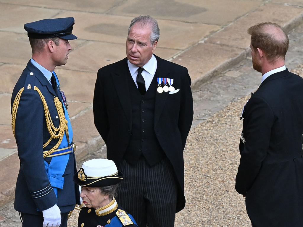 William and Harry talked to the Earl of Snowdon as they waited for formalities to continue. Picture: Glyn Kirk/AFP