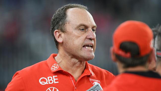 John Longmire was frustrated that the Swans let the match slip. Picture: Daniel Carson/AFL Photos via Getty Images