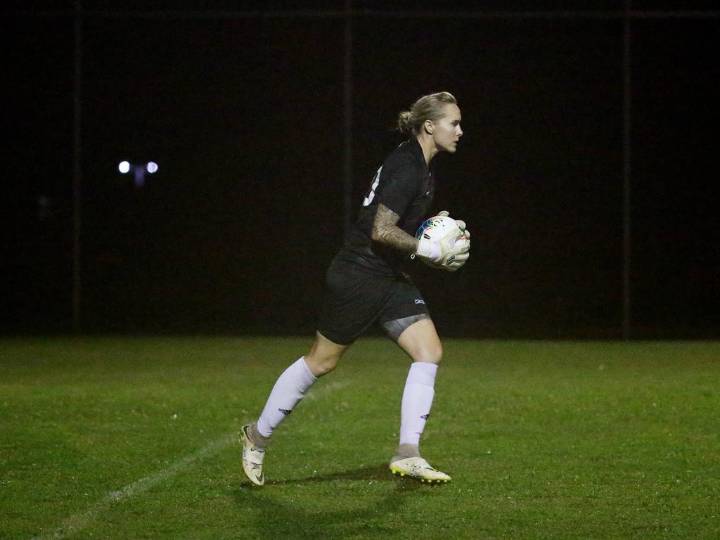 Lions goal keeper Kim Webster in action in the FNQ Football Premiership Women's match between the Edge Hill Tigers and the Lichhardt Lions, held at Tier Park, Manunda. Picture: Brendan Radke
