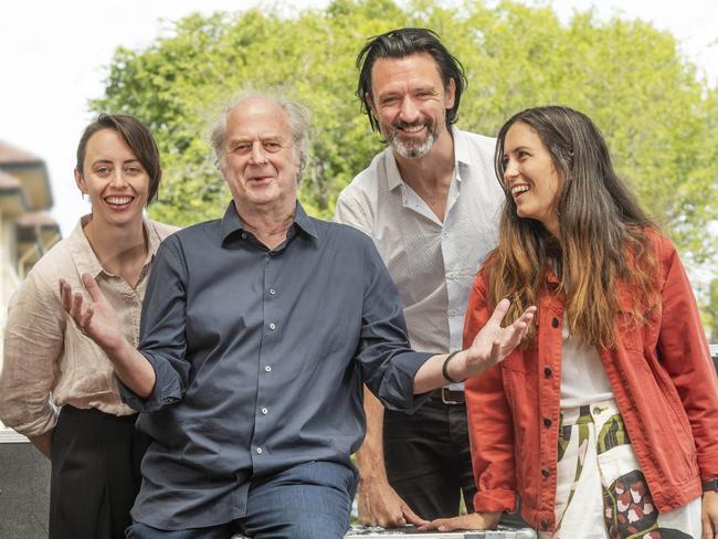 Michael Gudinski with Missy Higgins, Paul Dempsey (Something For Kate) and Gordi at the Sounds Better Together launch. Picture: Rob Leeson