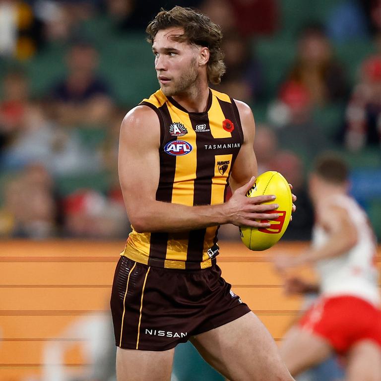 Hawthorn defender Jack Scrimshaw will remain at the club until at least the end of 2027 after penning a new three-year deal. Picture: Michael Willson / Getty Images