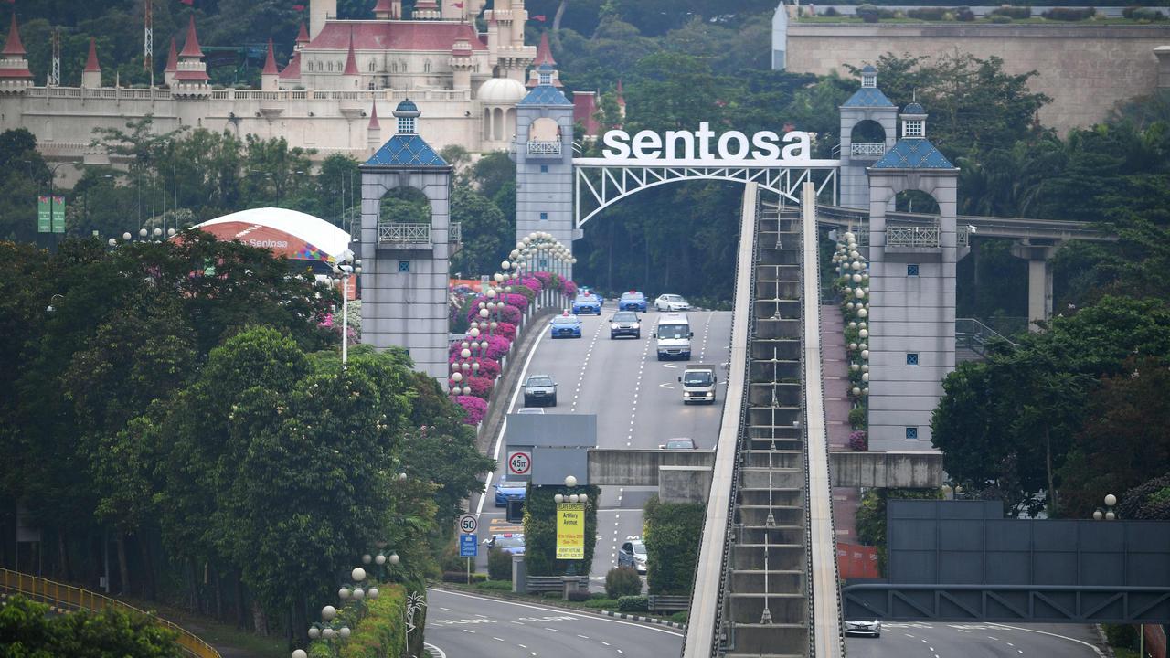 Traffic crosses the causeway leading to Sentosa, the resort island where US President Donald Trump is scheduled to meet with North Korea's leader Kim Jong-un.