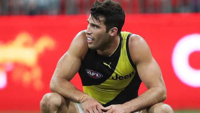 Alex Rance reacts to a GWS goal. Picture: Phil Hillyard