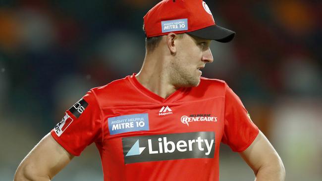 CANBERRA, AUSTRALIA - JANUARY 14: Beau Webster of the Renegades looks on from the field during the Big Bash League match between the Brisbane Heat and the Melbourne Renegades at Manuka Oval, on January 14, 2021, in Canberra, Australia. (Photo by Darrian Traynor/Getty Images)