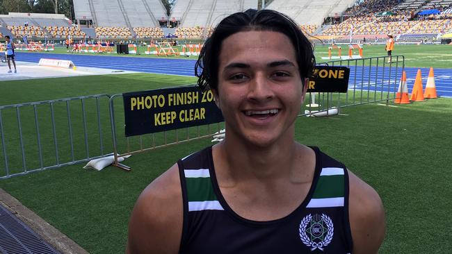 Xavier Savage from Brisbane Boys College after another win at the GPS Track and Field.