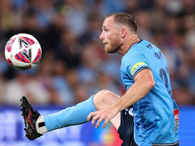 Rhyan Grant of Sydney controls the ball during the round 18 A-League Men match between Sydney FC and Western Sydney Wanderers at Allianz Stadium, on February 08, 2025, in Sydney, Australia. Picture: Getty Images