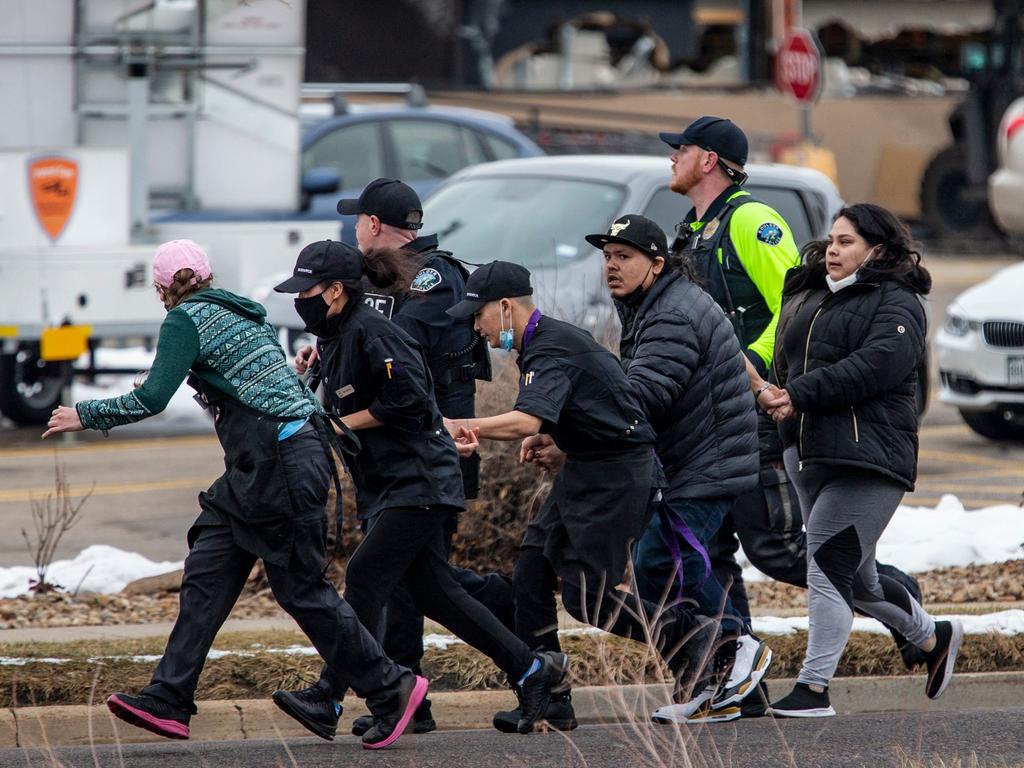 Shoppers are evacuated from a King Soopers grocery store. Picture: Chet Strange/Getty Images