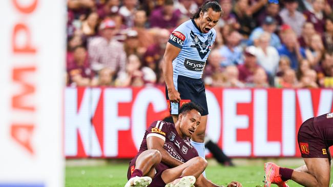 Jarome Luai gave Felise Kaufusi a serve in last year’s Origin series.