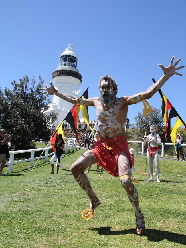 Uncle Pete (Jongala) from the Baygil Nali Jagun dancers performs at International Day of Older People 2011 at Cape Byron. Photo Contributed