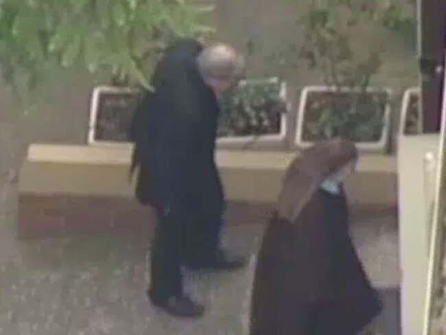 Cardinal George Pell is pictured entering a building within the Carmelite Monastery in Kew, on Tuesday afternoon, April 7, 2020. Pell was released from Barwon prison after having his appeal overturned by the High Court of Australia.Picture: ABC News