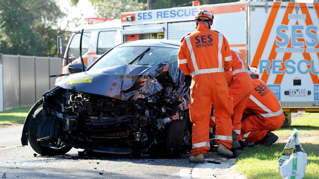 It smashed into a tree. Picture: Andrew Henshaw