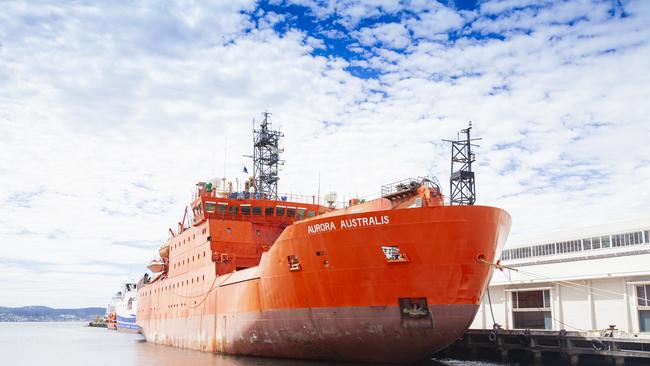 The retired Aurora Australis icebreaker sits on Hobarts waterfront awaiting a final decision into it's future. Picture: NCA NewsWire / Richard Jupe