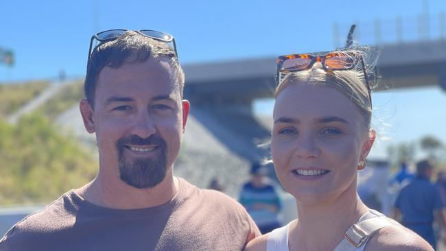 Blake and Heidi Reedy celebrate the impending opening of the Gympie Bypass at a community event on Saturday August 17, 2024.