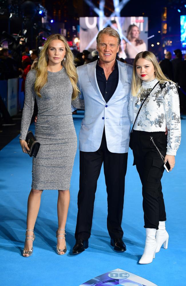 Dolph Lundgren with daughters Ida and Greta Lundgren. Picture: Ian West/PA Images via Getty Images