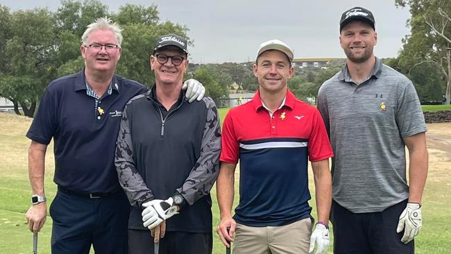 Club PGA professional Geoff Ross, member Paul Nelson, Devon Smith, Jake Stringer in action at the Mt Derrimut Golf and Community Club. Picture: Geoff Ross Facebook.