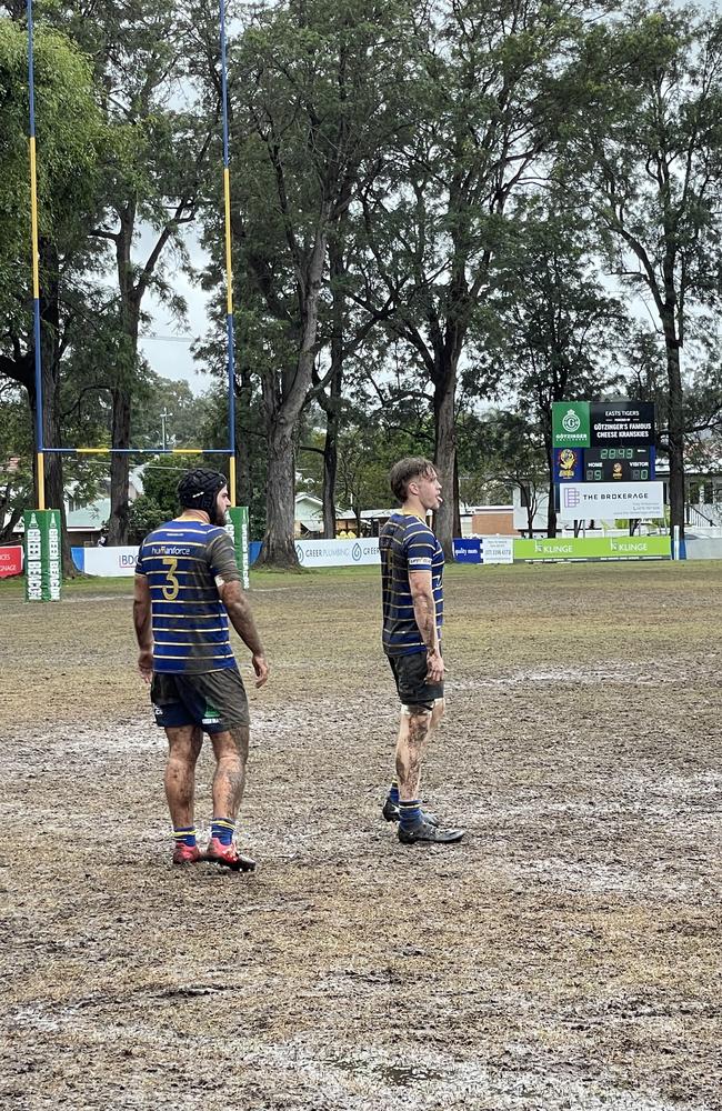 Xavier Boyle (right) preparing for kick-off.