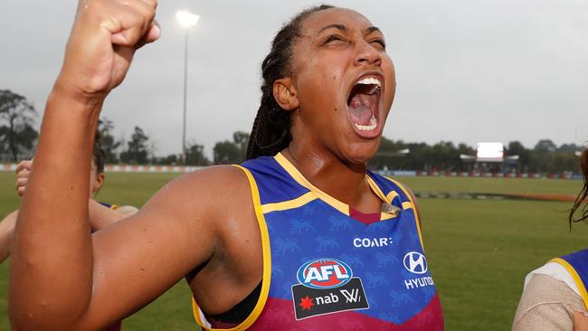 Sabrina Frederick-Traub celebrates a win for the Lions. Picture: Getty Images