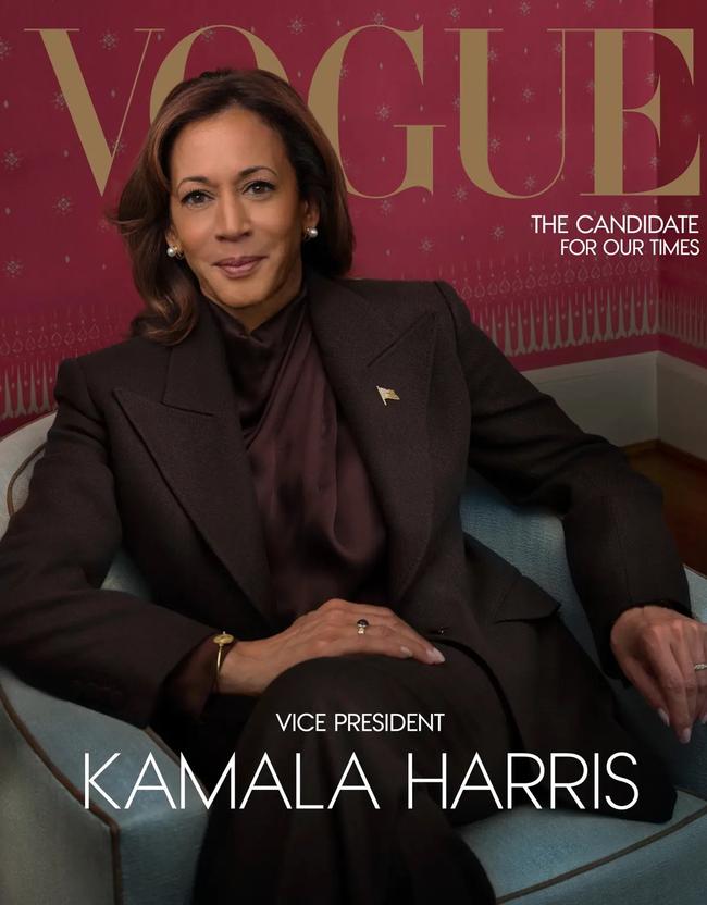 Vice President and Democratic presidential nominee Kamala Harris appears on the cover of Vogue Magazine in a photograph taken by Annie Leibovitz. Picture: Supplied