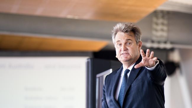 Demographer Bernard Salt speaking at the Business Conference Series Lunch at Dolphin Stadium, Redcliffe. Photo: Dominika Lis