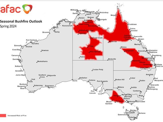 AFAC spring bushfire outlook. Picture: Supplied/AFAC